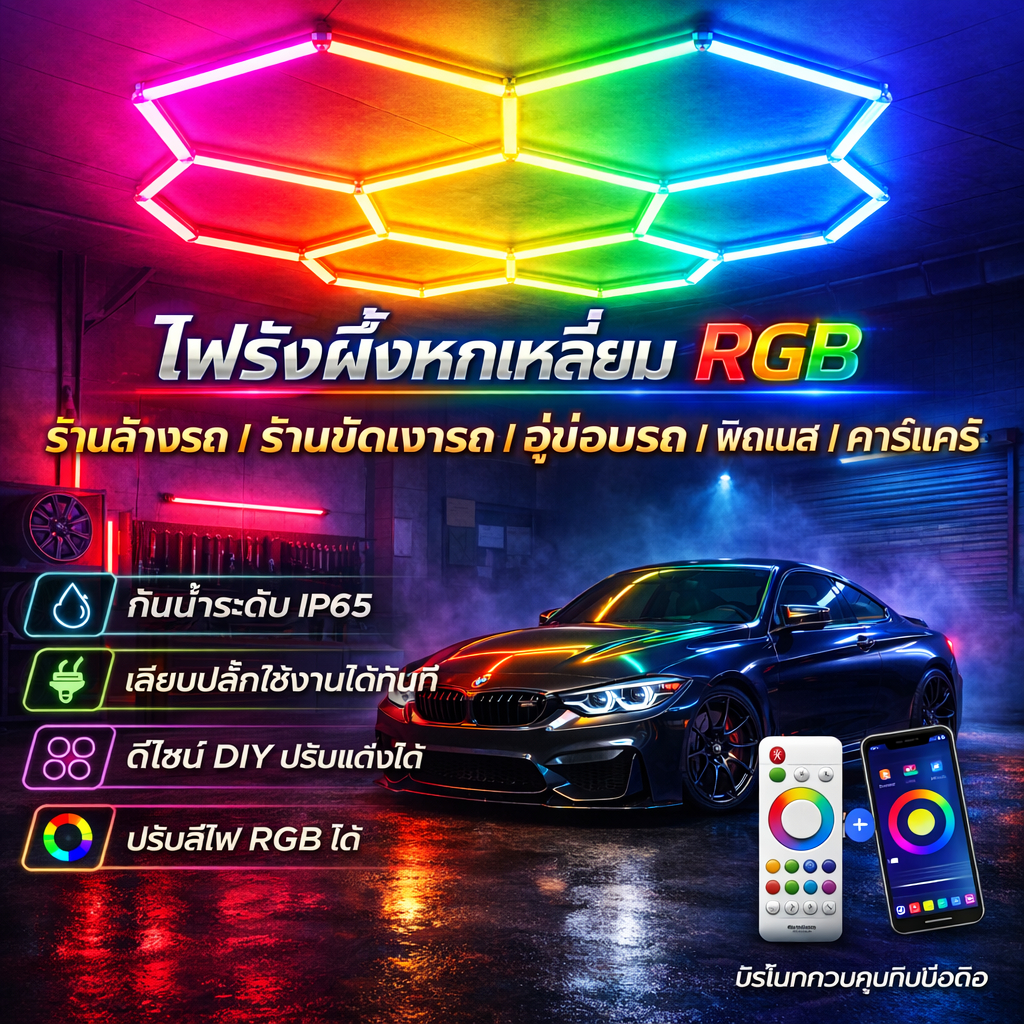 【COD】ไฟรังผึ้ง หกเหลี่ยม RGB ไฟรังผึ้งหกเหลี่ยม ไฟ LED ปหกเหลี่ยม สำหรับติดเพดานบ้าน โคมไฟรังผึ้ง ไฟหกเหลี่ยมติดกำแพง