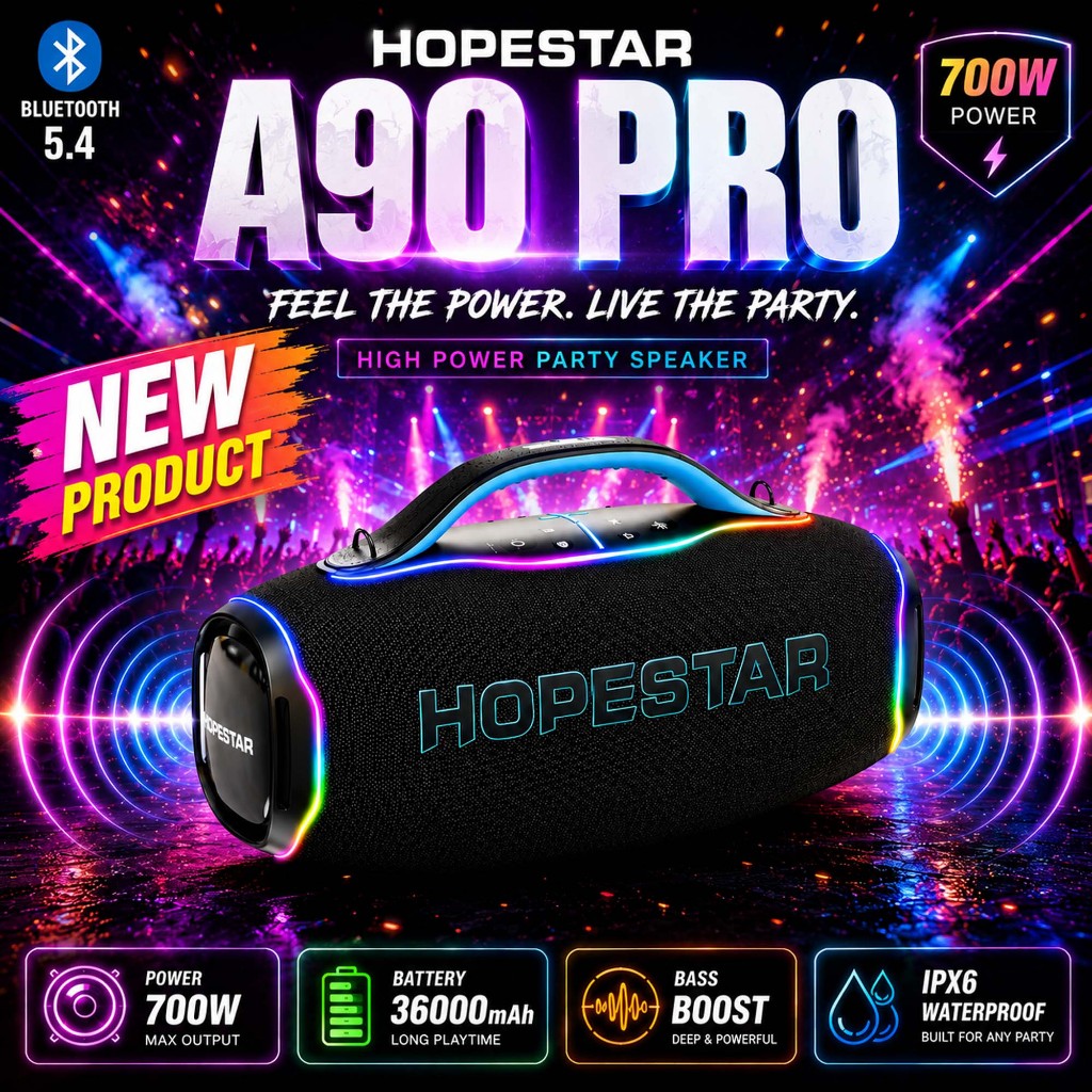 HOPSTAR A90 PRO ลำโพงบลูทูธ (700W) พร้อมไมค์ลอย กันน้ำ IPX6