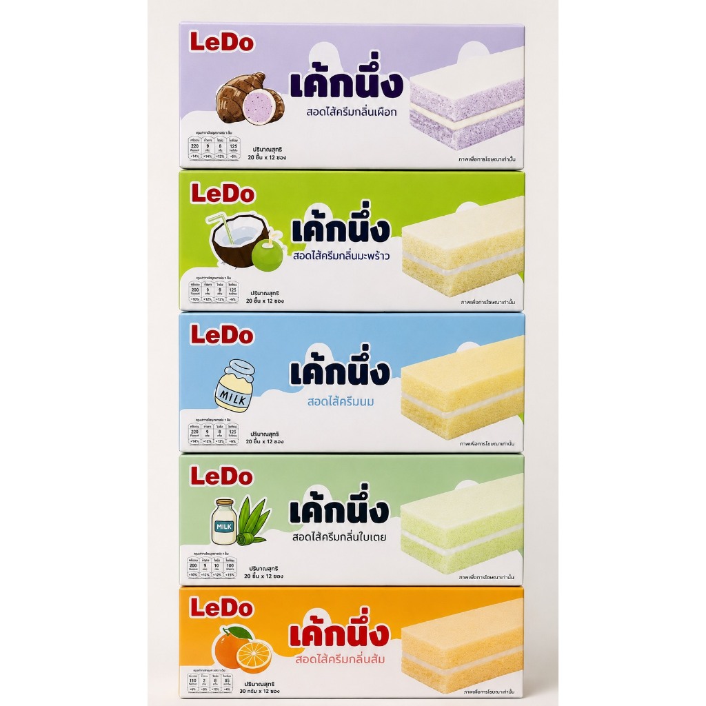 (1 แพค 12 ชิ้น) เค้กนึ่งสอดไส้ ตราLedo กลิ่นหอม แป้งนุ่ม อร่อย ไส้หวานกำลังดี หลากหลายรสชาติ