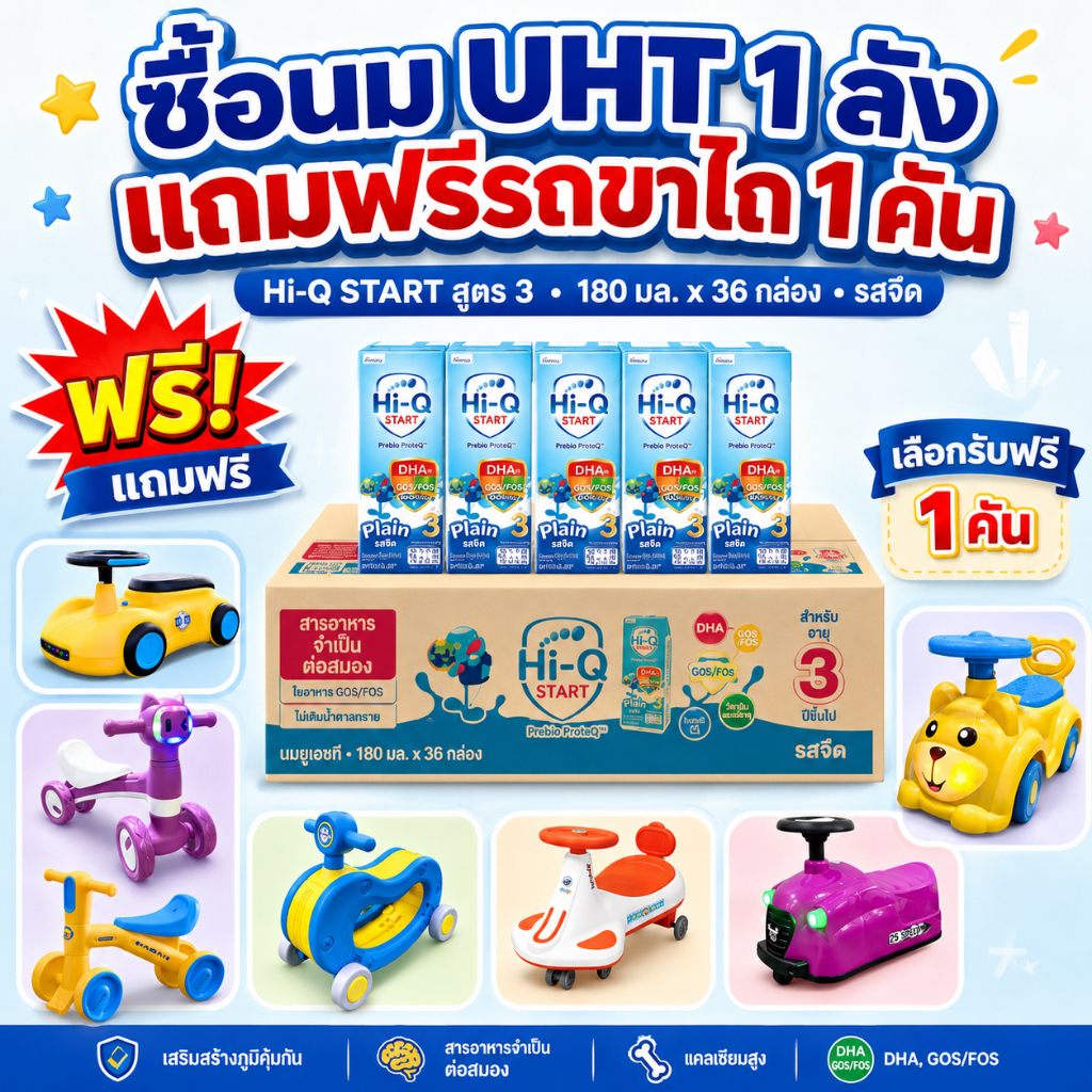 UHT Hi-Q START สูตร3  180 มล. ยกลัง 36 กล่อง รสจืด  1 ลัง รับฟรี ของเล่น 1 ชิ้น (เลือกของเล่นได้ค่ะ)
