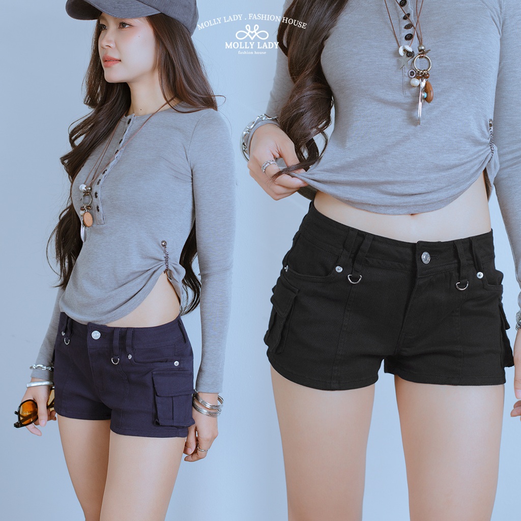 Molly Lady❤️ Cargo Jeans Shorts กางเกงขาสั้นเอวต่ำ ทรงคาร์โก้ ผ้ายีนส์แท้ สวยเท่ลุย Denim shorts