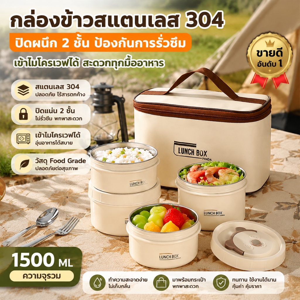 กล่องข้าว สแตนเลส SUS304 เก็บความร้อน กล่องข้าวปิ่นโต 2/3/4 ชั้น พร้อมกระเป๋าและช้อนส้อม เก็บความร้อน เข้าไมโครเวฟได้