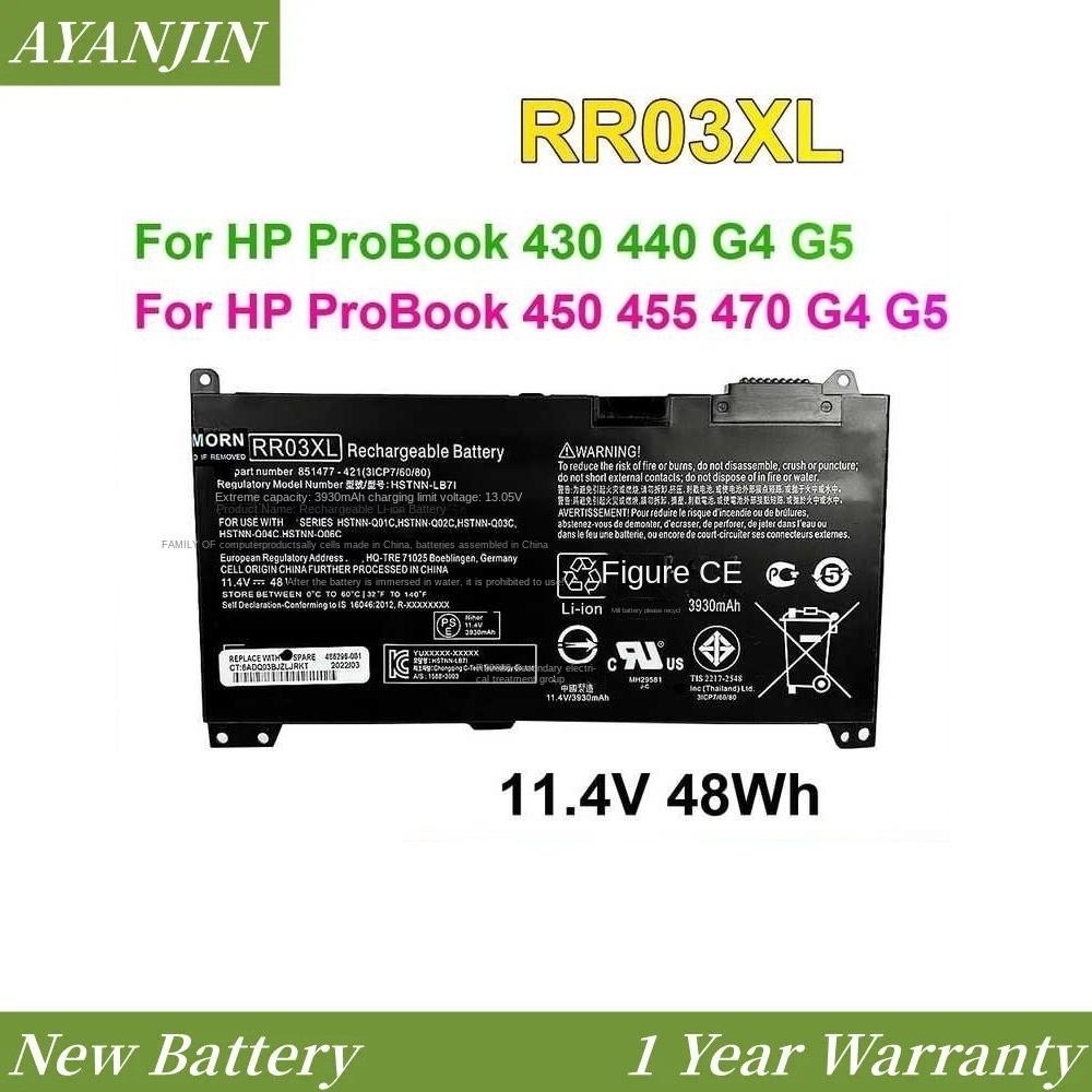 MORN Rr03xl Laptop Battery For HP Probook 430 440 450 455 470 G4 G5 Hsn-I74c Hsn-Lb71 Hsn-Pb6w Hsn-