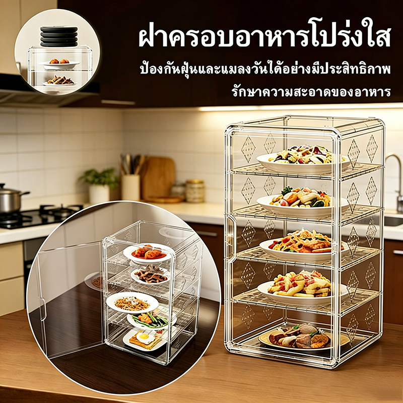 2/3/4/5ชั้น ทางเลือกปกป้องอาหาร! แรงดึงดูดแม่เหล็ก ฝาครอบจาน กันแมลง กันฝุ่น ติดตั้งง่ายซักได้ ฝาครอบจานใสแบบถอดได้