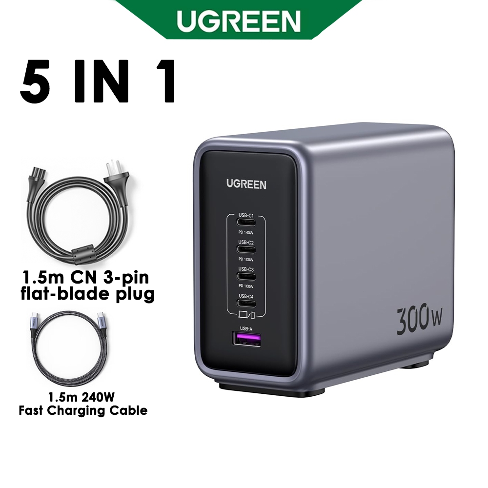 สถานีชาร์จ UGREEN Nexode 300W GaN 5 พอร์ต 140W สำหรับโน้ตบุ๊คและสมาร์ทโฟน