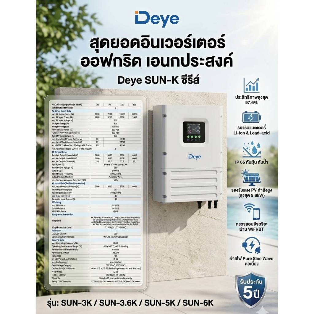Deye Hybrid off Grid 48V อินเวอร์เตอร์ ไฮบริด ออฟกริด SUN6K-OG02LP1-EU-AM1