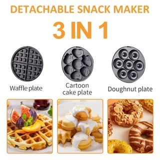 3in1เครื่องทําวาฟเฟิลเครื่องอาหารเช้าเครื่องทําขนมไข่ สามารถทำโดนัท วาฟเฟิล คุกกี้ได้ เครื่องครัว เครื่องทำวาฟเฟิลมิน