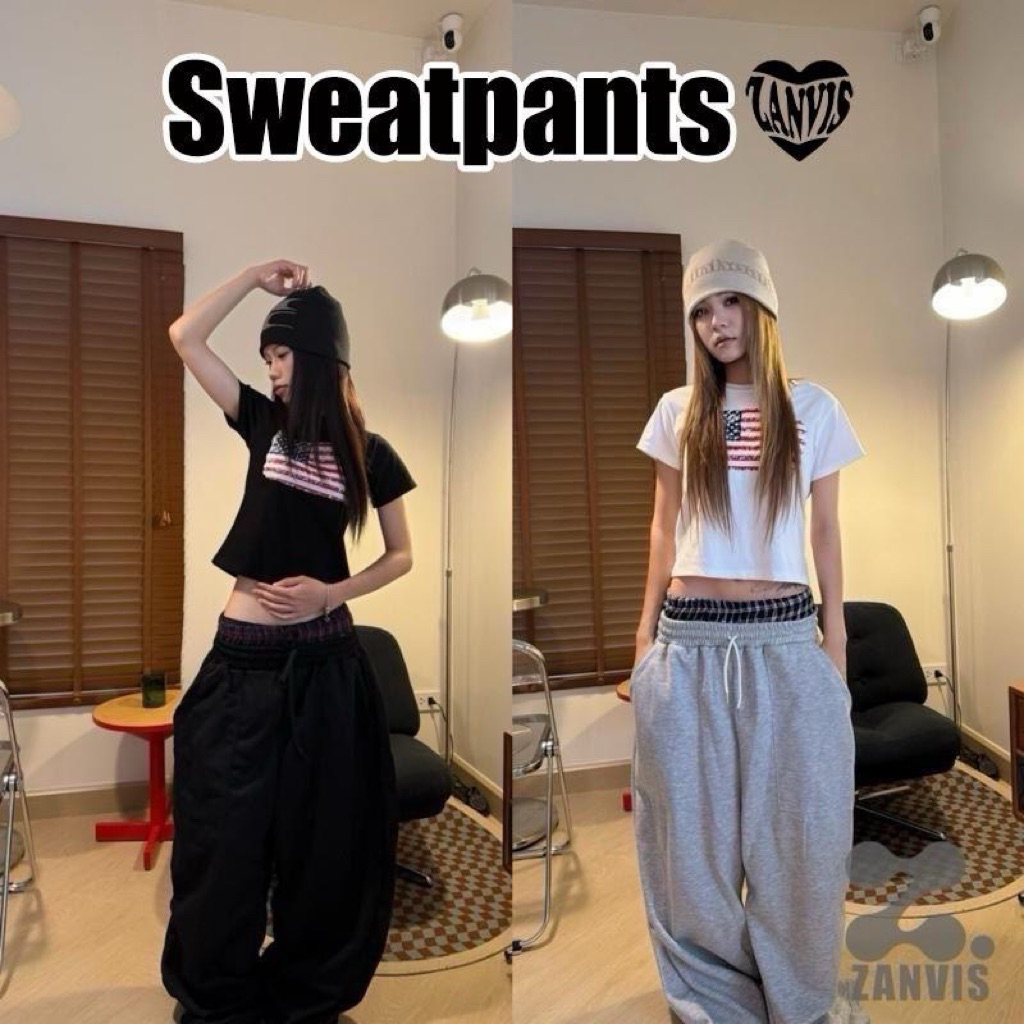 (Zanvis)Sweat pants กางเกงวอร์มขายาวแต่งขอบเอวลายสกอต ผ้าวอร์ม ใส่สบาย