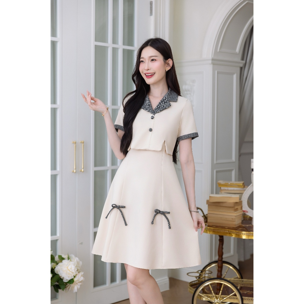 517-07คอปกแต่งผ้าวูลครีม