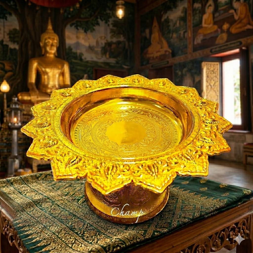 พานโตกลายไทย สีทอง ขนาด 7ซม.