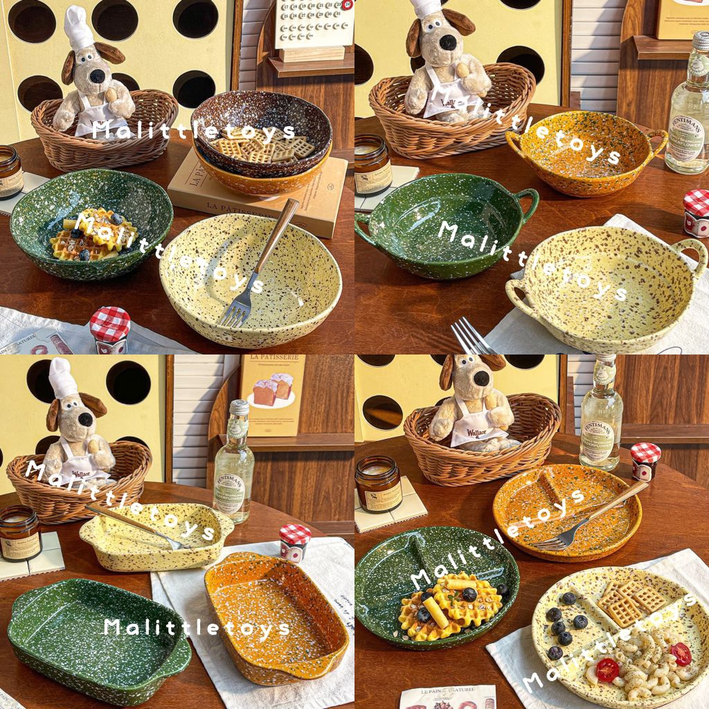🍄พรีออเดอร์🌰~ จาน*ชามเซรามิกลายหมึกสาดหลากสีรูปทรงต่างๆน่ารักตะปุ๊กตะปิ๊ก ~