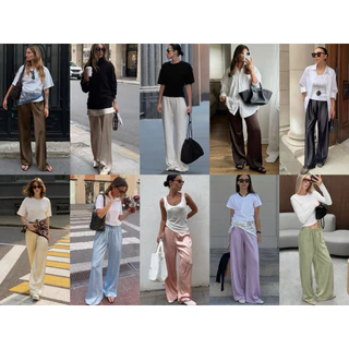 🟣9032 StudioX2 SILKSATIN TROUSERS กางเกงซาตินขอบเอวยาง มีเชือกผูกเอว ผ้าเนื้อหนากลางๆ ผ้านุ่มทิ้งต้ว ใส่สบายไม่ร้อน