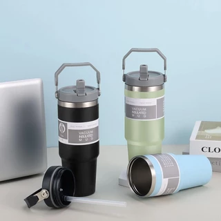ถ้วยเก็บความร้อน สแตนเลสแท้ 304 พร้อมหูจับและหลอด 890ml เก็บเย็น-ร้อนได้นาน มีให้เลือกหลากหลายสี