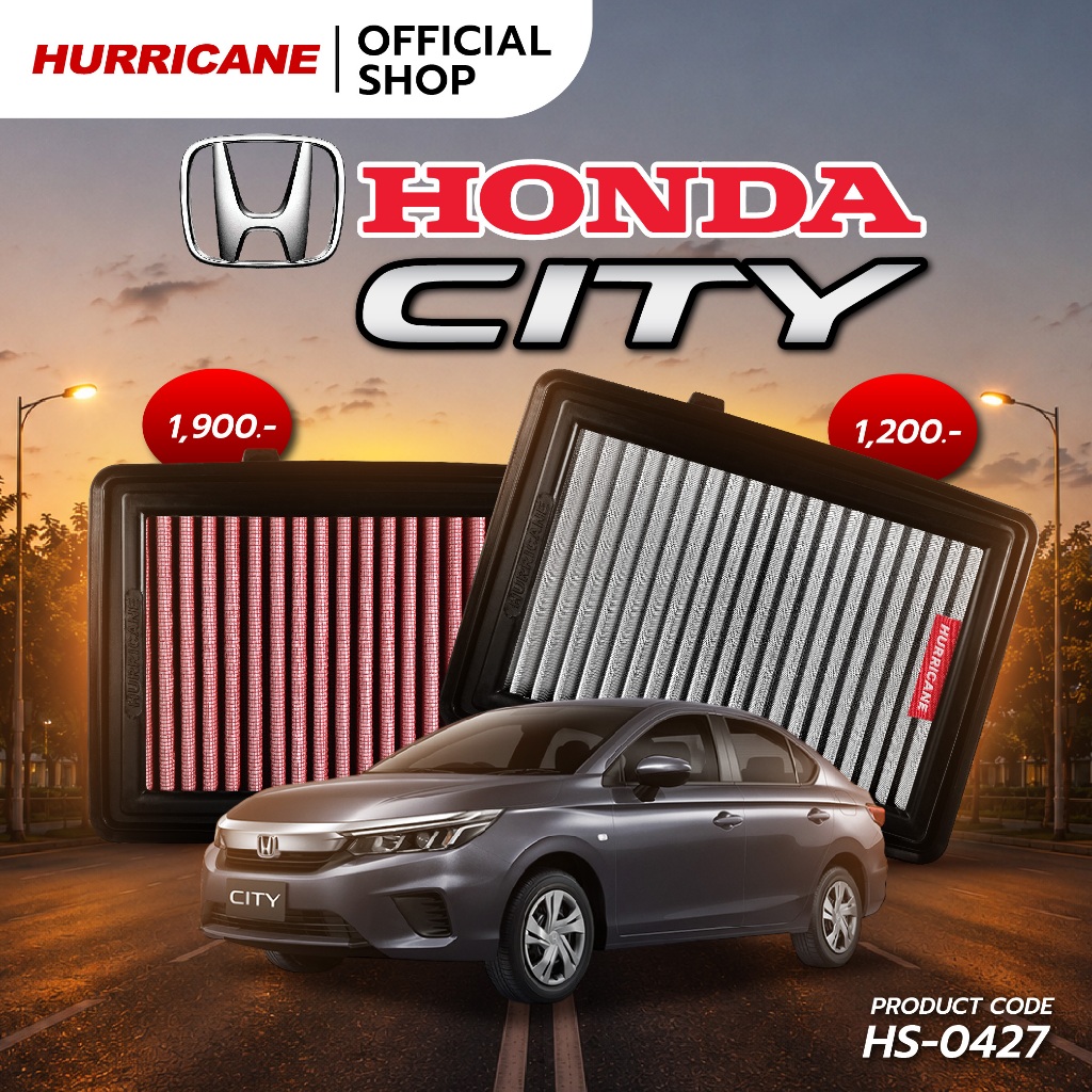 HURRICANE กรองอากาศรถยนต์ผ้าแดง & สแตนเลส Honda City 1.0L 19-20 HS-0427