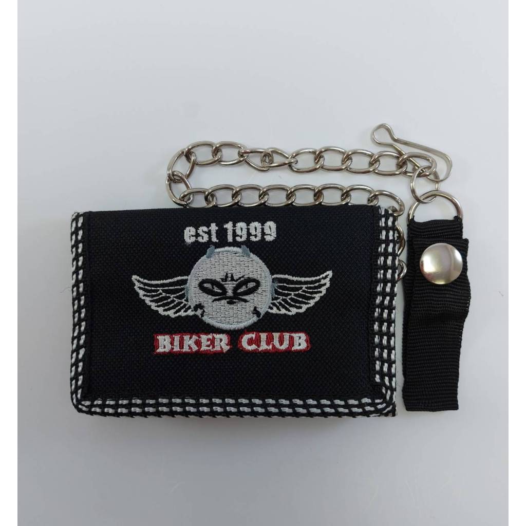 กระเป่าสตางค์ ผู้ชาย 3 พับ BIKER CLUB ดำ แดง น้ำเงิน มีโซ่