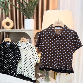 POI Polka dot เสื้อผ้าเจลลี่คอปกแขนสั้นต่อชายระบาย L026E7