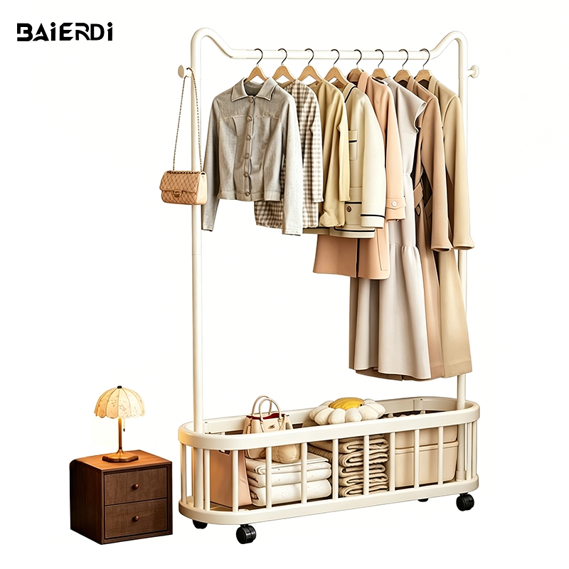 BAIERDI ที่แขวนเสื้อแบบตั้งพื้น เคลื่อนย้ายได้ ที่แขวนผ้า ลาวตากผ้า ราว ราวเเขวนผ้าเหล็ก ดีไซน์เรียบง่าย อเนกประสงค์ เเข