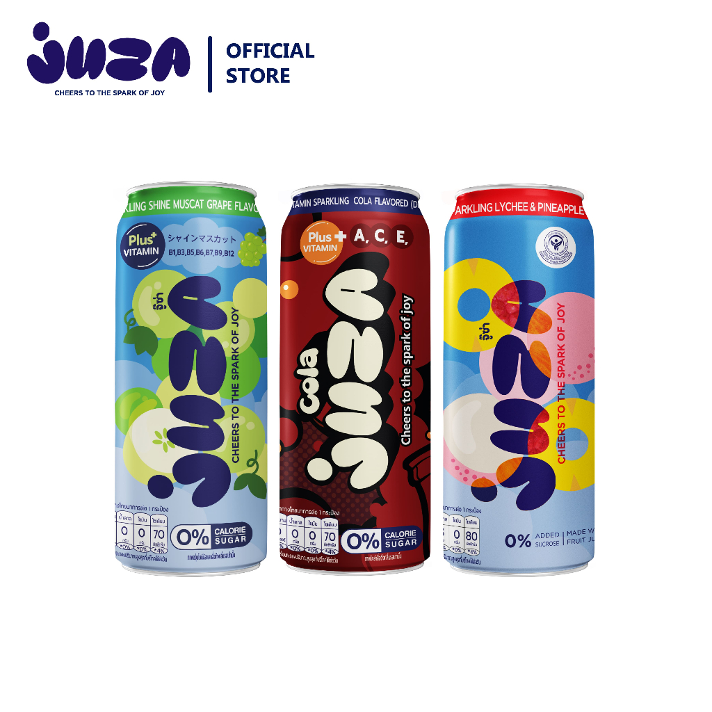 (คละรส ลิ้นจี่ + องุ่น) JUZA จู๊ซ่า เครื่องดื่มน้ำผลไม้ผสมโซดา ขนาด 325 ML.