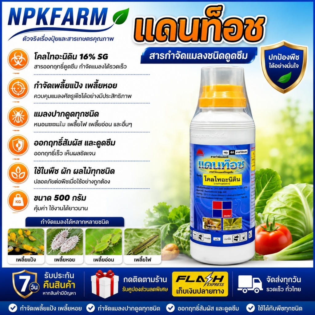 FMC แดนท๊อช ขนาด 500 ก. โคลไทอะนิดิน ป้องกันและกำจัดเพลี้ย เพลี้ยแป้ง เพลี้ยหอย เพลี้ยกระโดดสีน้ำตาล