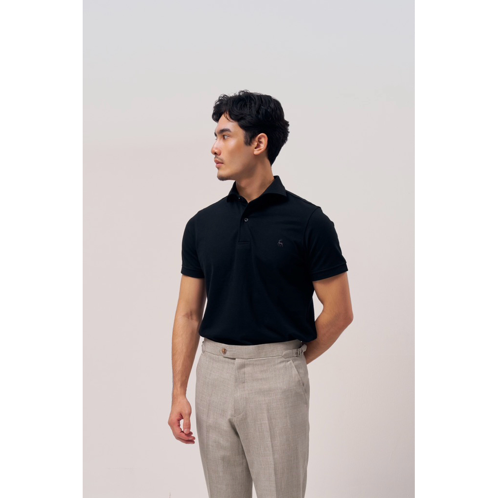 [CODE20%ทักแชท] The Finery Polo โปโล สีดำ Black | ผ้า Cotton 100% | ปก Italian Spread | Slim Fit | ปักโลโก้กวาง