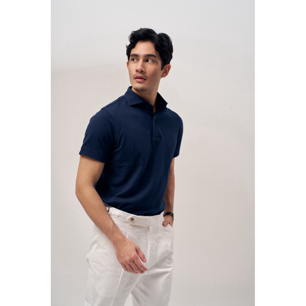 [CODE20ทักแชท] The Finery Polo โปโล สีน้ำเงิน Navy | ผ้า Cotton 100% | ปก Italian Spread | Slim Fit | ปักโลโก้กวาง