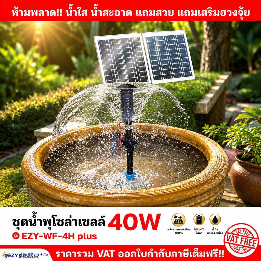 ปรับฮวงจุ้ย น้ำพุโซลาร์เซลล์รุ่น EZY-WF-4H plus 40W สำเร็จรูปพร้อมใช้งาน