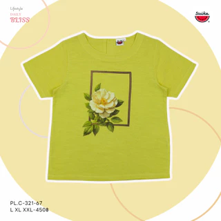 เสื้อแตงโม (SUIKA) - เสื้อแตงโม คอปาดแขนสั้น ผ้าสลาฟ พิมพ์ลายดอกไม้ ( PL.C-069 321 287 320 187 )