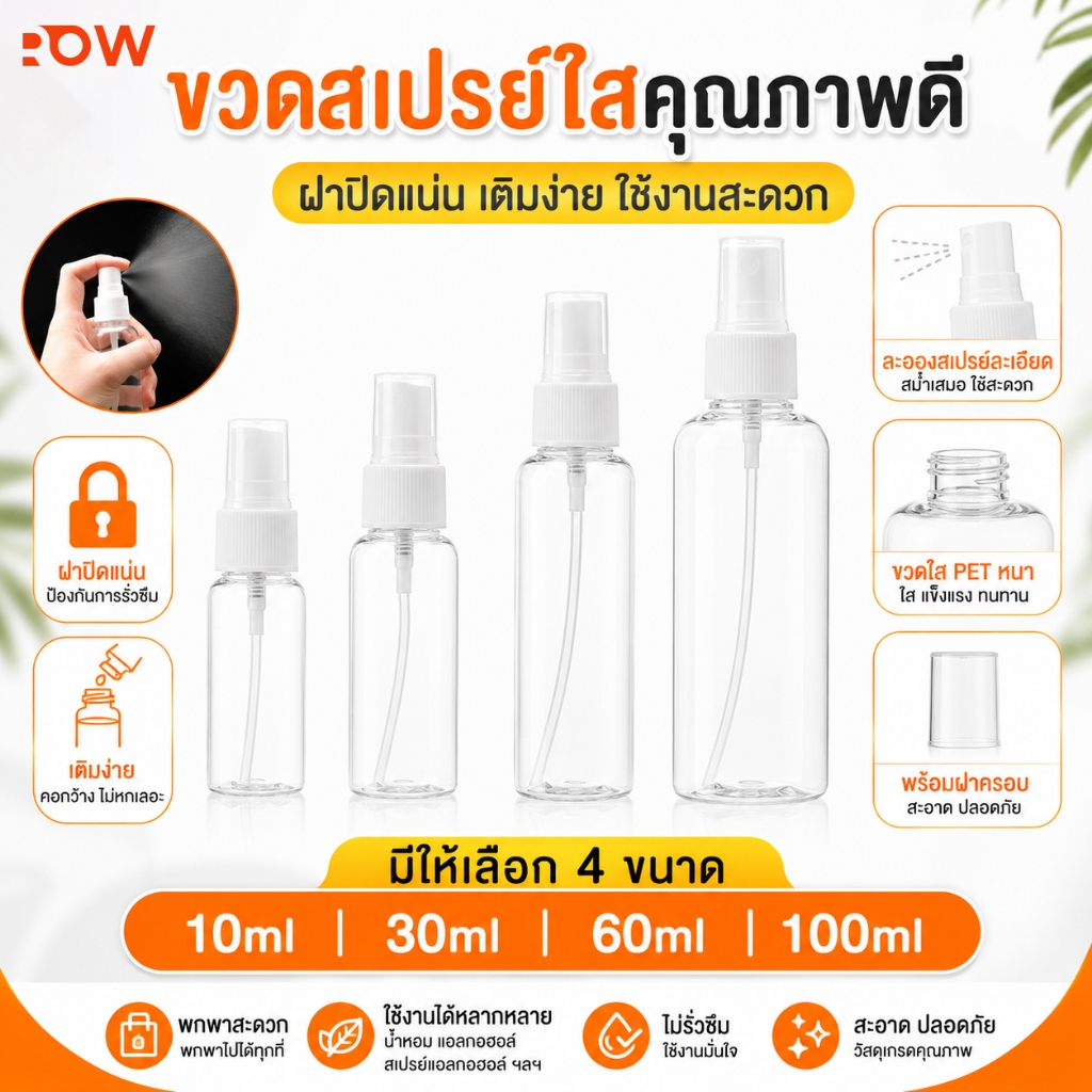 ขวดสเปรย์พกพาใส 10ml 30ml 60ml 100ml เหมาะสำหรับน้ำหอมและแอลกอฮอล์