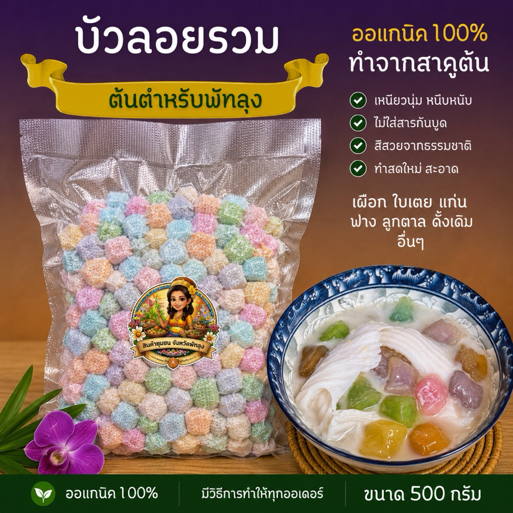 บัวลอยลูกตาล แป้งบัวลอยสาคูต้น ขนาด 500 กรัม