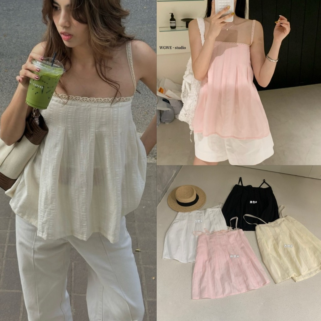 ❤ 🧵 🇰🇷 W9432 เสื้อสายเดี่ยว  แต่งสายลูกไม้ งานเก๋มากๆค่า ผ้าดีใส่สบาย แฟชั่นเกาหลี TAG WG.WE ✈