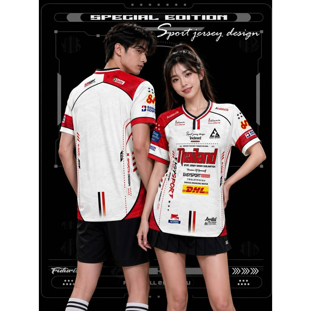 เสื้อกีฬา คอวี รุ่นใหม่ เนื้อผ้าไมโคร ใส่สบาย ลายไม่หลุดไม่ลอกใส่ได้ทั้งชายและหญิง