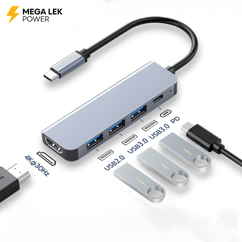 HUB Type C สำหรับ iPad MacBook iPad Air 5-in-1 แปลงพอร์ต HDMI 4K USB 3.0