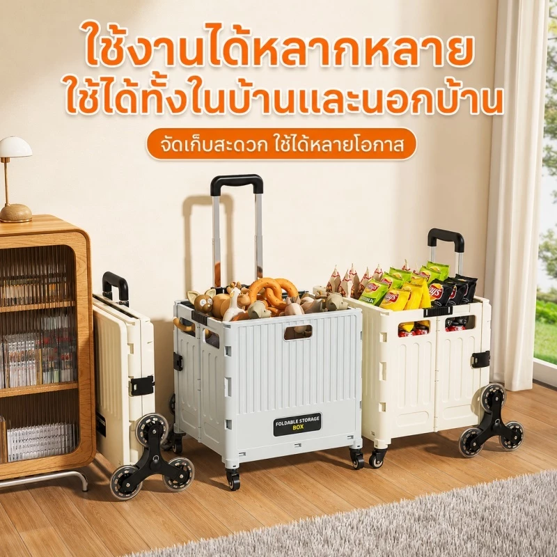 Organixo รถเข็นพับได้ 30L-100L ล้อปีนบันได รับน้ำหนัก 80kg ดีไซน์มินิมอล สำหรับช้อปปิ้ง แคมป์ปิ้ง ใช้งานในบ้าน thumbnail 9