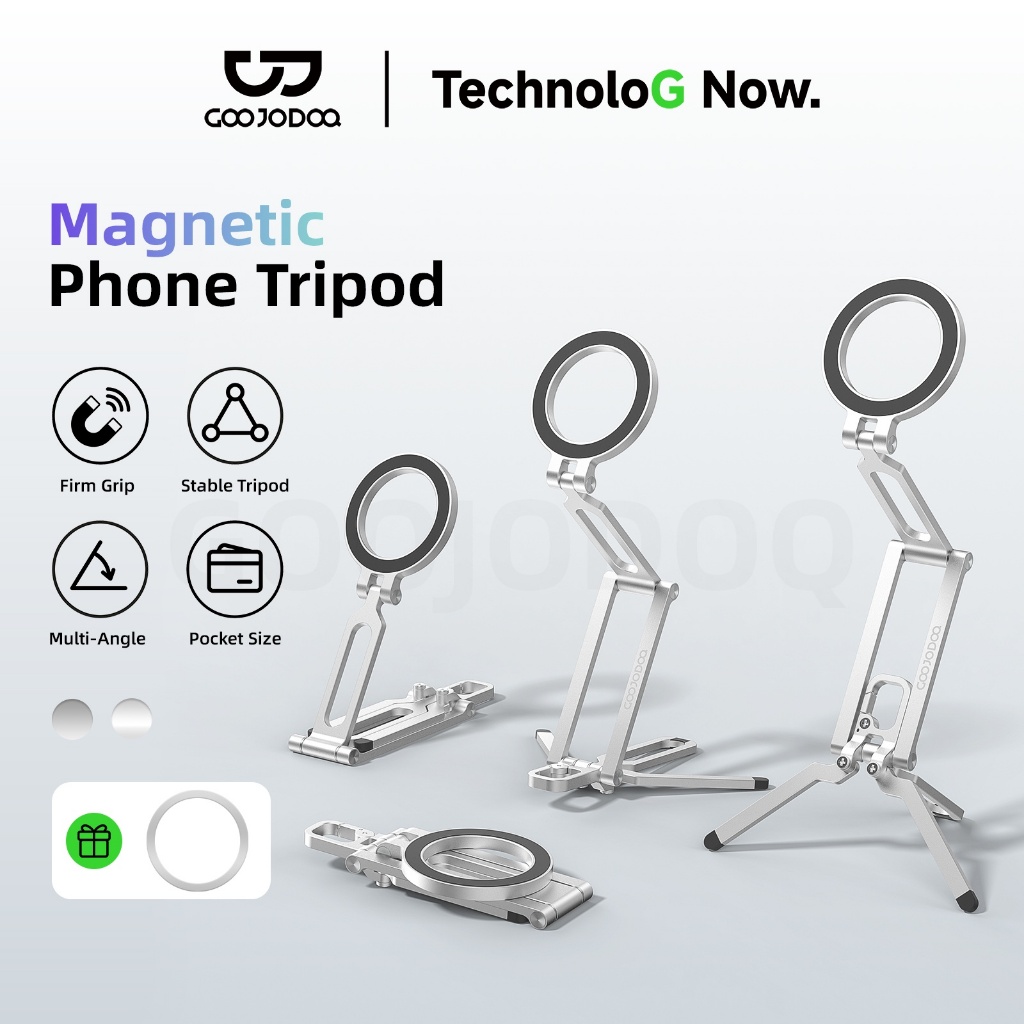 GOOJODOQ ที่วางโทรศัพท์แม่เหล็ก โลหะ Phone Holder พับได้และพกพาสะดวก ฐานขาตั้งกล้อง Phone Grips