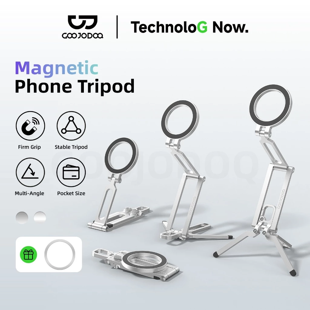GOOJODOQ ที่วางโทรศัพท์แม่เหล็ก โลหะ Phone Holder พับได้และพกพาสะดวก ฐานขาตั้งกล้อง Phone Grips