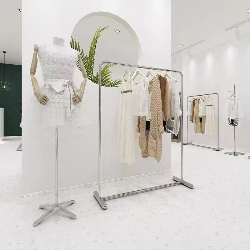 Ping Store สินค้าพร้อมส่ง! ราวแขวนเสื้อผ้าสแตนเลส ราวแขวนเสื้อผ้าท่อเหล็ก ราวแขวนเสื้อผ้าเหล็กดัดสีเงินหรูหรา สูง 160