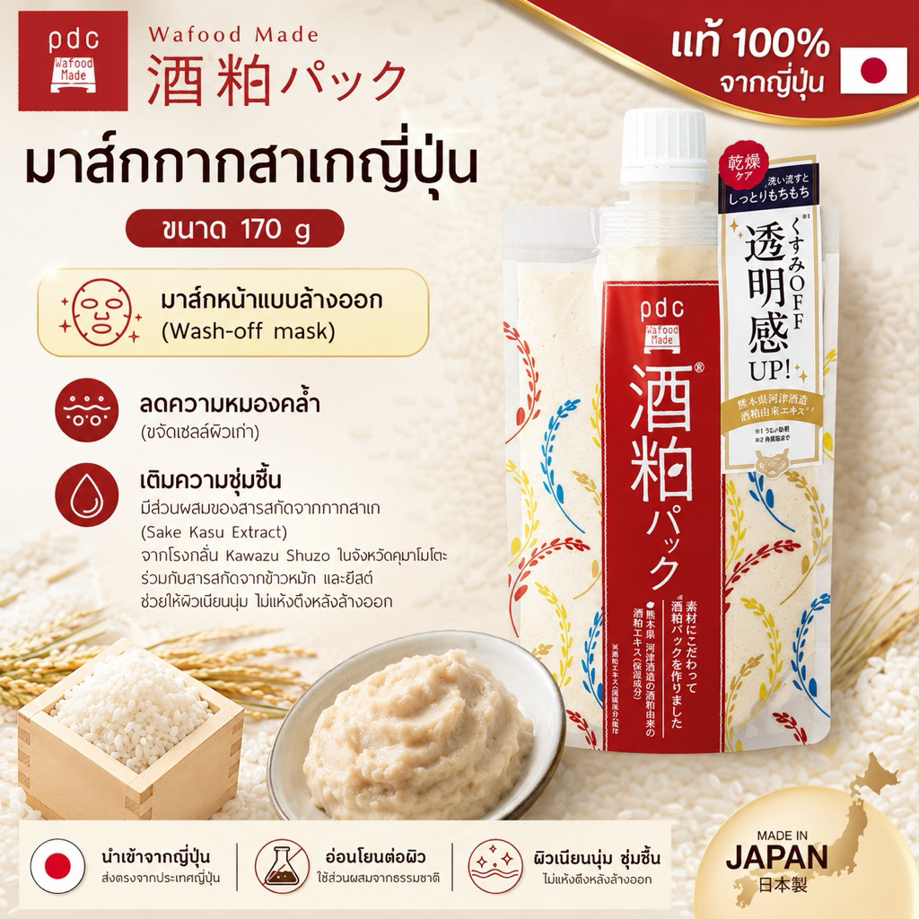 (พร้อมส่ง)( PDC) Wafood Made Sake Kasu Pack มาส์กสาเกญี่ปุ่นแบบล้างออก