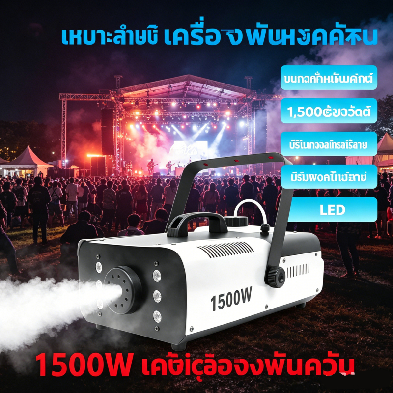 เครื่องพ่นควัน 1500W Smoke Machine มีรีโมท ครบครัน สำหรับงานแสงดิสโก้เลเซอร์