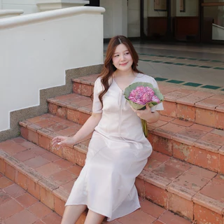 (❤️ อกถึง 50") Glowing Satin Dress เดรสสาวอวบ ชุดสาวอวบ เดรสออกงาน