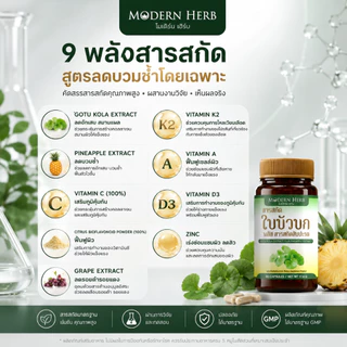 Goto Kola Extract Plus Pineapple ตรา Modern Herb ใบบัวบกสกัด ฟื้นฟูหลังศัลยกรรม ลดบวม บำรุงผิว