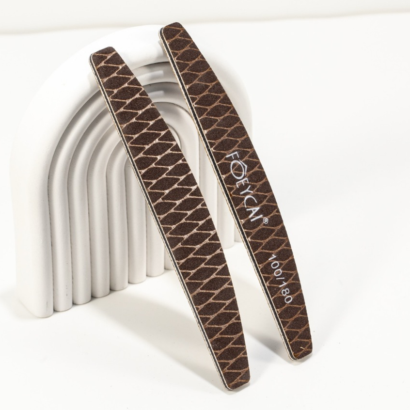 FOEYCAI ตะไบเล็บแต่งทรง ทรงโค้ง (100/180) ลายตาข่ายสีน้ำตาล คม แข็งแรงไม่หักง่าย