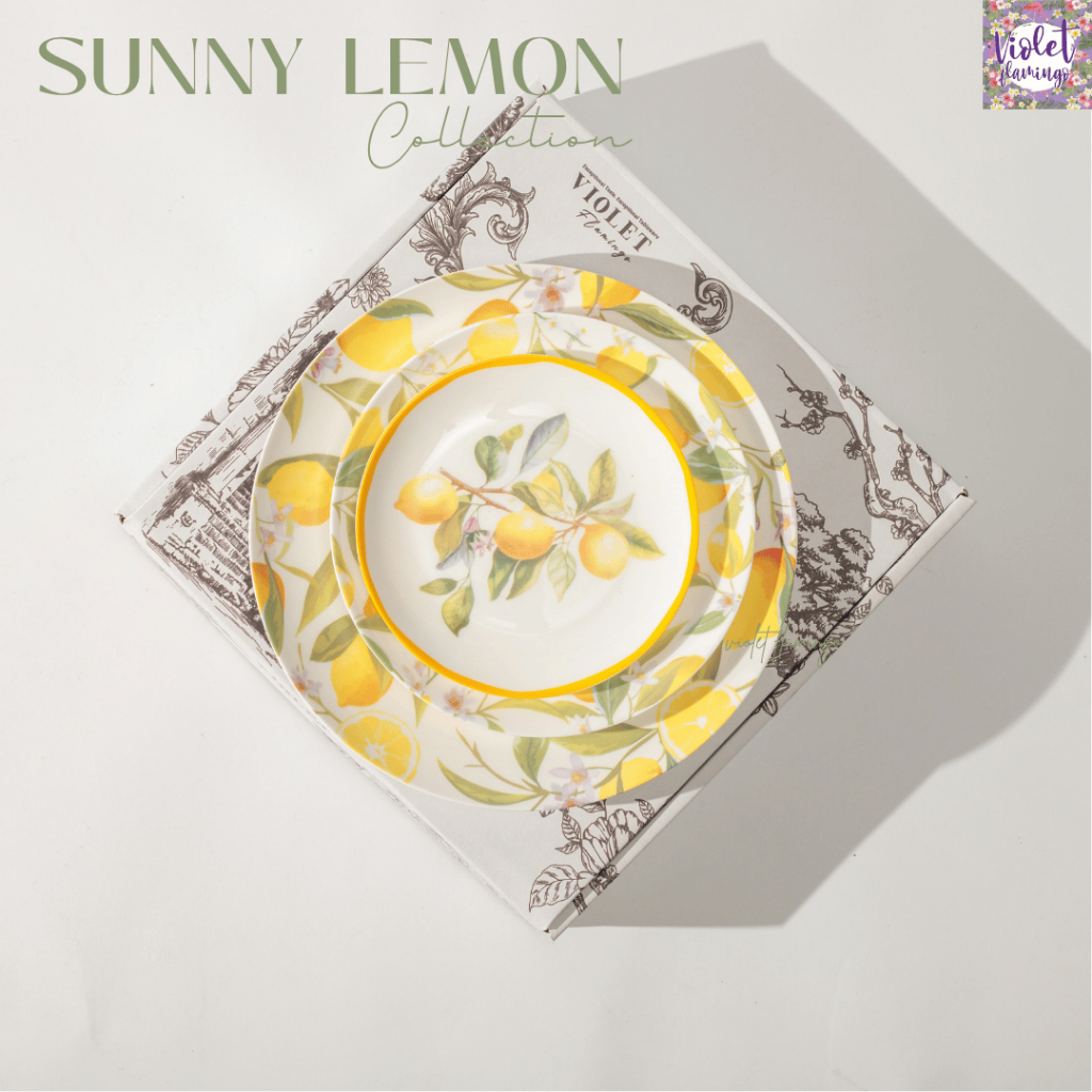 Sunny Lemon Collection จานเซรามิก Bone China ลายเลมอน | Limited Edition by Violet Flamingo