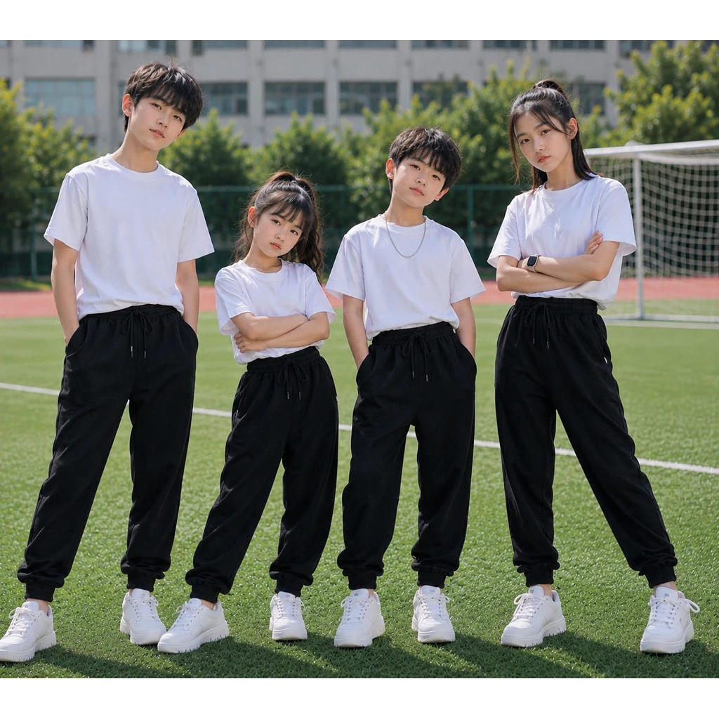 (ขารัดสีดำ)#กางเกงวอร์มขายาว(เด็กเล็กเด็กโต)(โรงงานขายเอง)กางเกงพละวอมเด็กนักเรียนสีดำขาจั้มปลายขารัด#