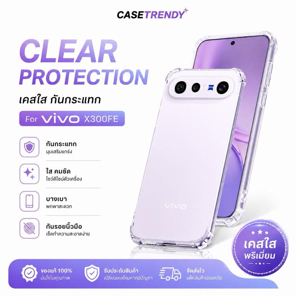 เคสใส Vivo X300 FE ใสนิ่ม กันกระแทก กันกล้อง