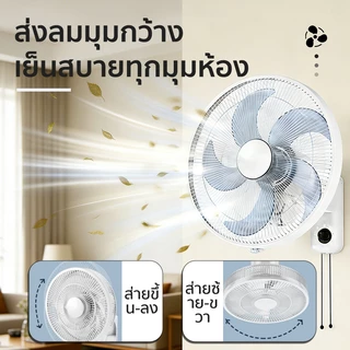 Guennola พัดลม 16 นิ้ว ผนัง แขวนผนังหัวสั่นได้ แขวนผนัง ปรับเกียร์ได้ 3 ระดับ 5 ใบพัด