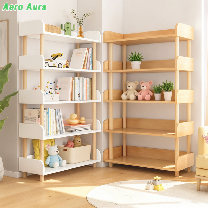 ชั้นวางหนังสือ Shelves ผลิตจากไม้เเท้ ชั้นวางของใส่ของ ชั้นเก็บของอเนกประสงค์ มีรั้วกั้น เเข็งเเรงทนทาน