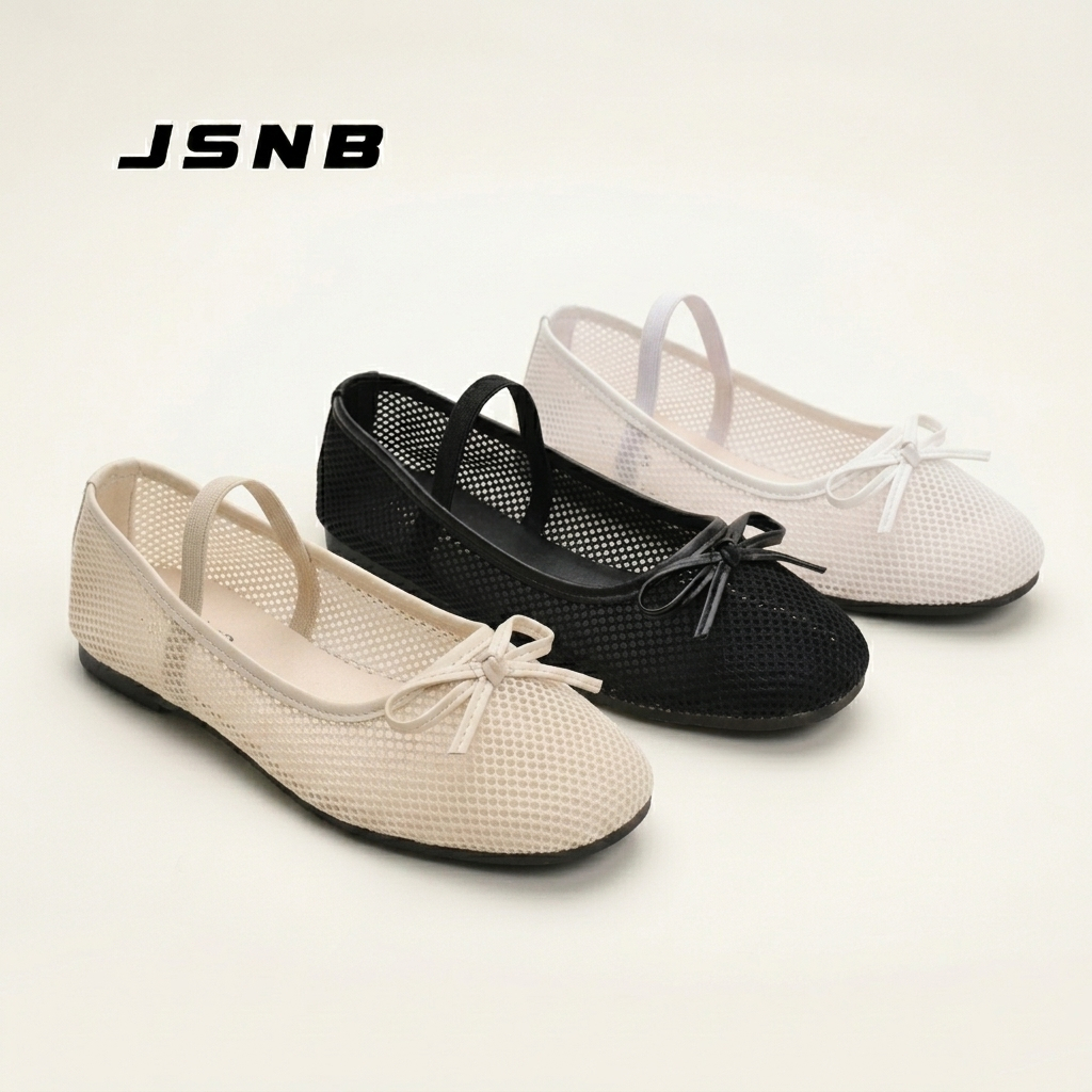 JSNB รองเท้าคัทชู Mary Jane คัทชูส้นเตี้ยลายผ้าตาข่าย ระบายอากาศได้ดีเยี่ยม นุ่มเบา ใส่สบาย ทรงสวย [LN901]