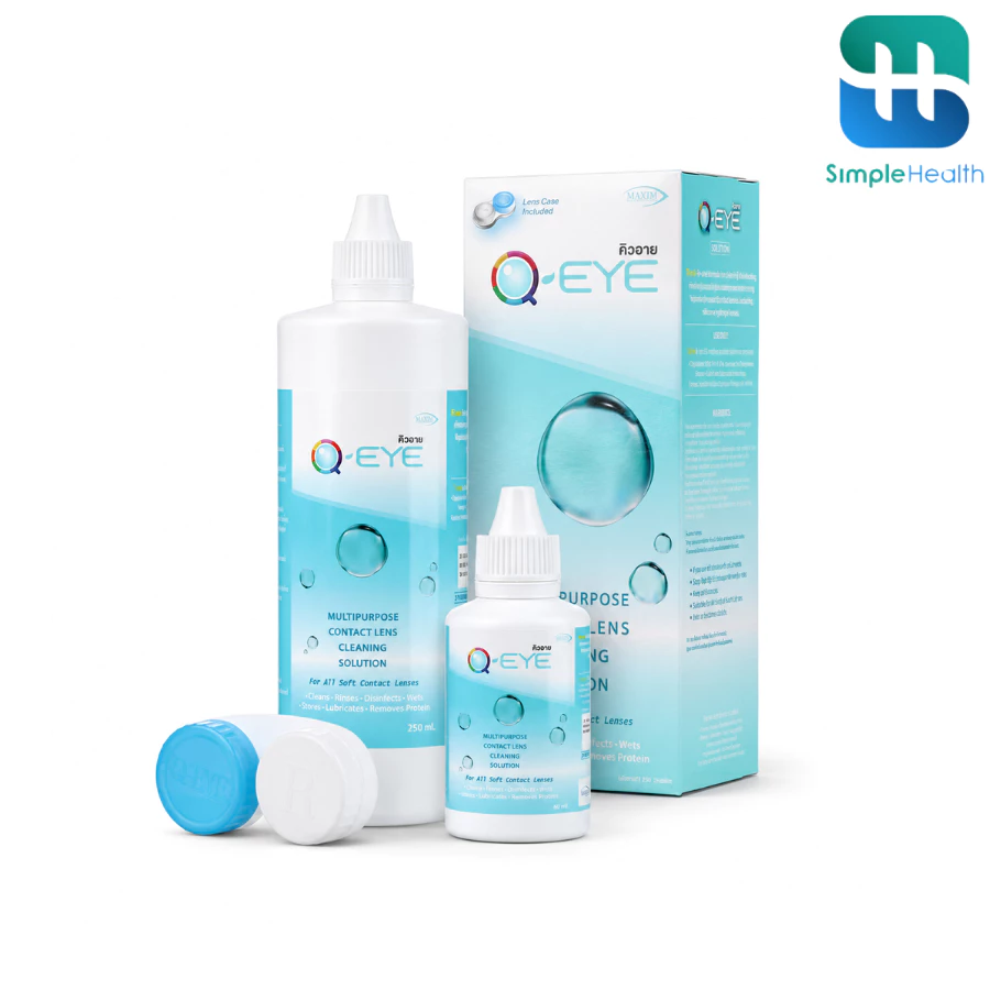 Simple health Qeye น้ำยาล้างคอนแทคเลนส์ ขนาด 30ml 60ml 120ml ชำระล้างและฆ่าเชื้อโรค พร้อมปกป้องความชุ่มชื้น