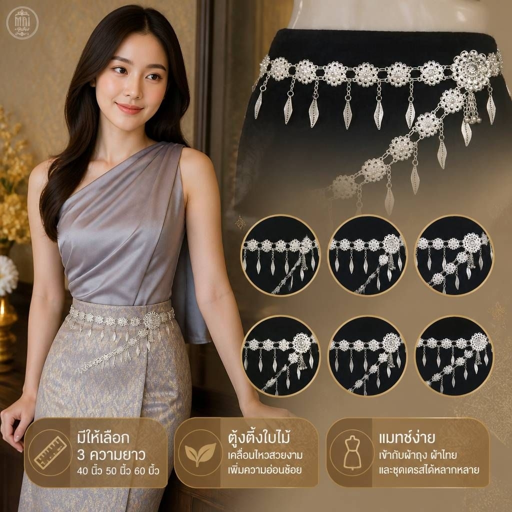 เข็มขัดสีเงิน มีตุ้งติ้ง ไซส์พิเศษ