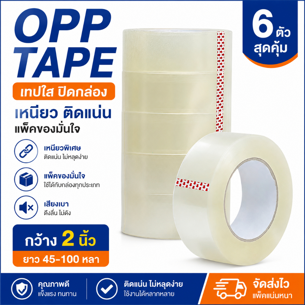 เทปใส เทปปิดกล่อง OPP Tape เหนียว ติดแน่น แพ็คของ เทปกาวใส สำหรับงานแพ็คสินค้า